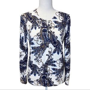 Tommy Hilfiger Paisley Cardigan Size Small Pima Cotton Preppy Classic Casual